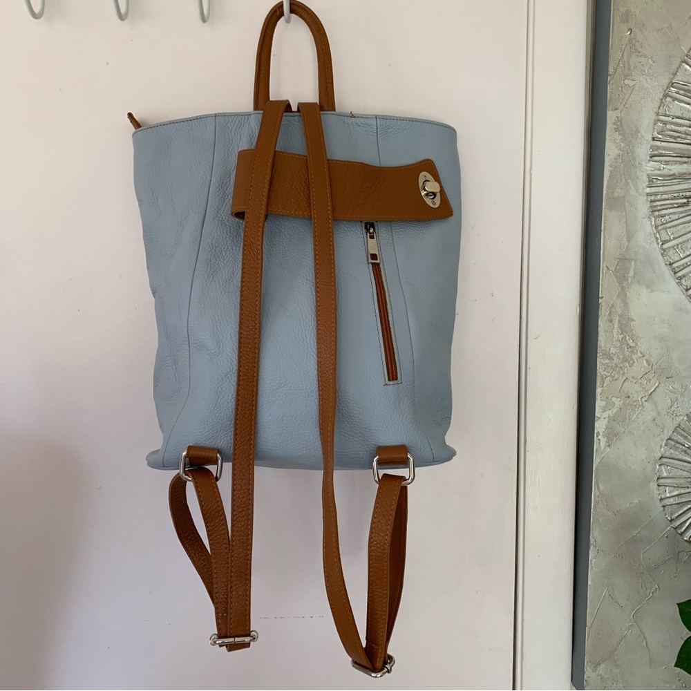 Borse in Pelle Genuine Blue Leather Back Pack  Made in Italy - Picture 3 of 10